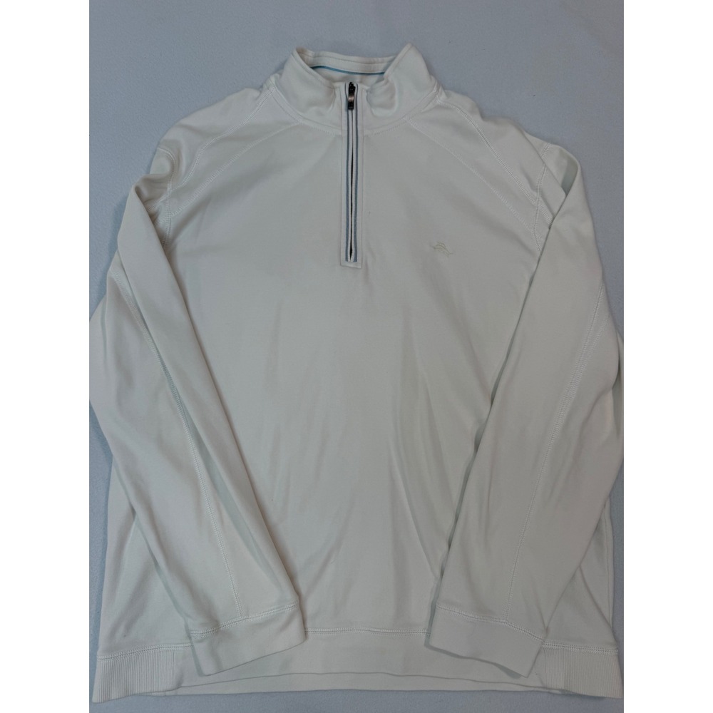 Tommy Bahama Mens XL White 100% Pima Cotton Quarter Zip Pullover Sweater
